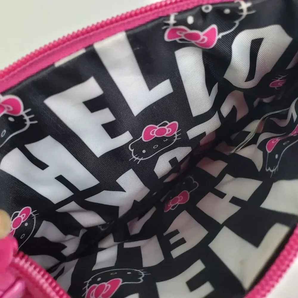 Sanrio Hello Kitty PINK Cosmetic Metal emble Pouch Bag Purse zip Closure Clutch